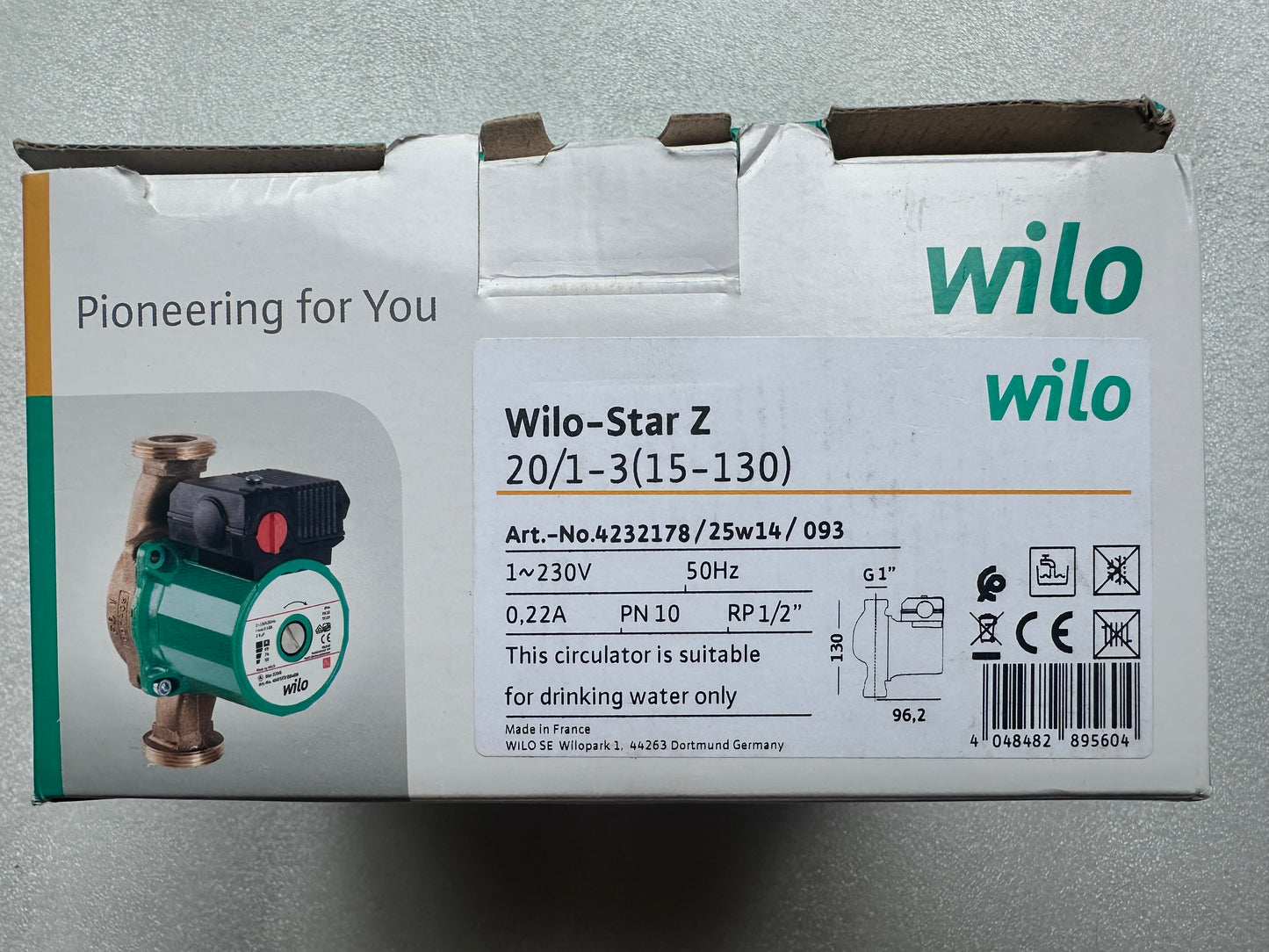 Wilo Star-Z 20/1-3 – Circulateur bouclage ECS 230V 3 vitesses – Neuf déstockage