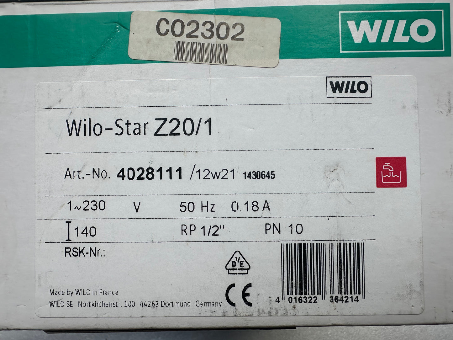 wilo star-z 20/1 - circulateur ecs / chauffage - réf. 4028111 - neuf vue 2