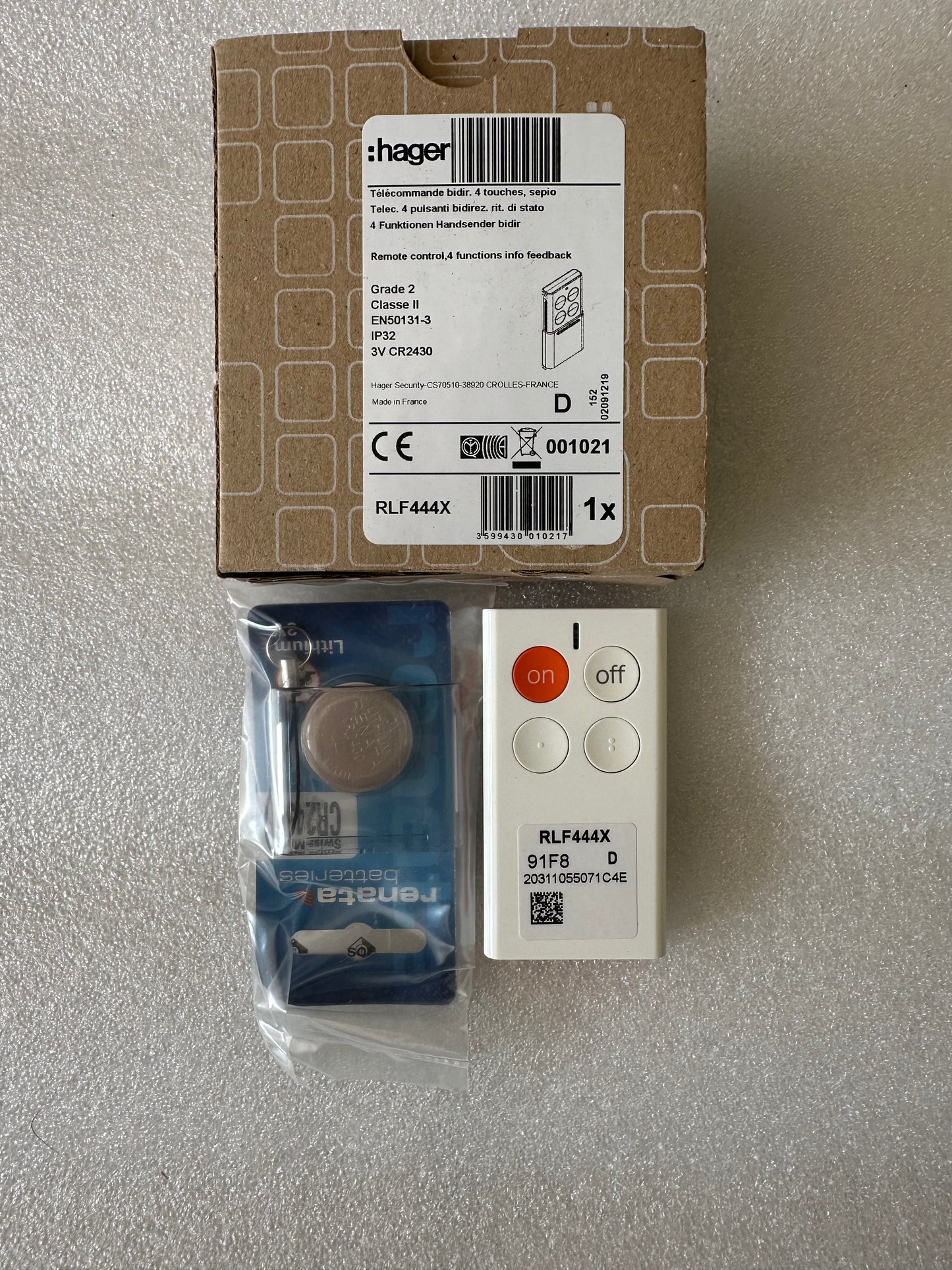 Hager Sepio RLF444X – Télécommande bidirectionnelle – Alarme sans fil – Neuve déstockage