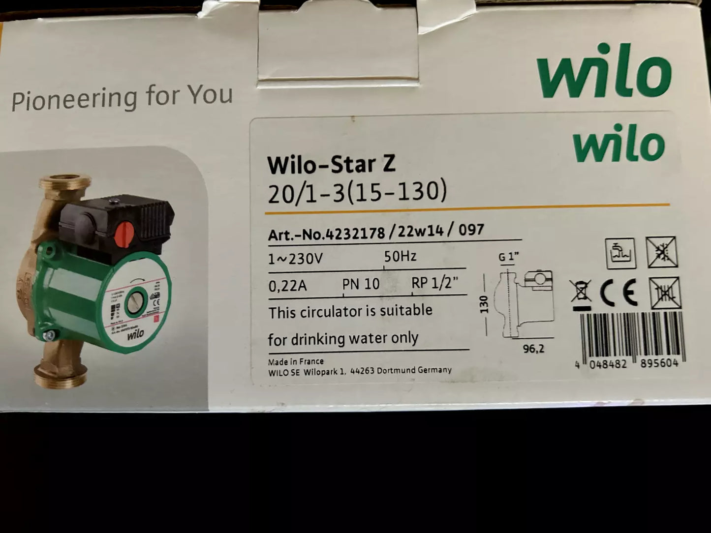 Pompe de bouclage ECS Wilo Star-Z 20/1-3 réf. 4232178 – Neuf destockage pro