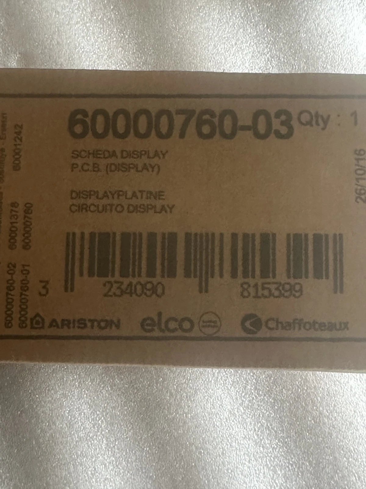 Carte électronique d'affichage Chaffoteaux Ariston 60000760-03 PCB Neuve