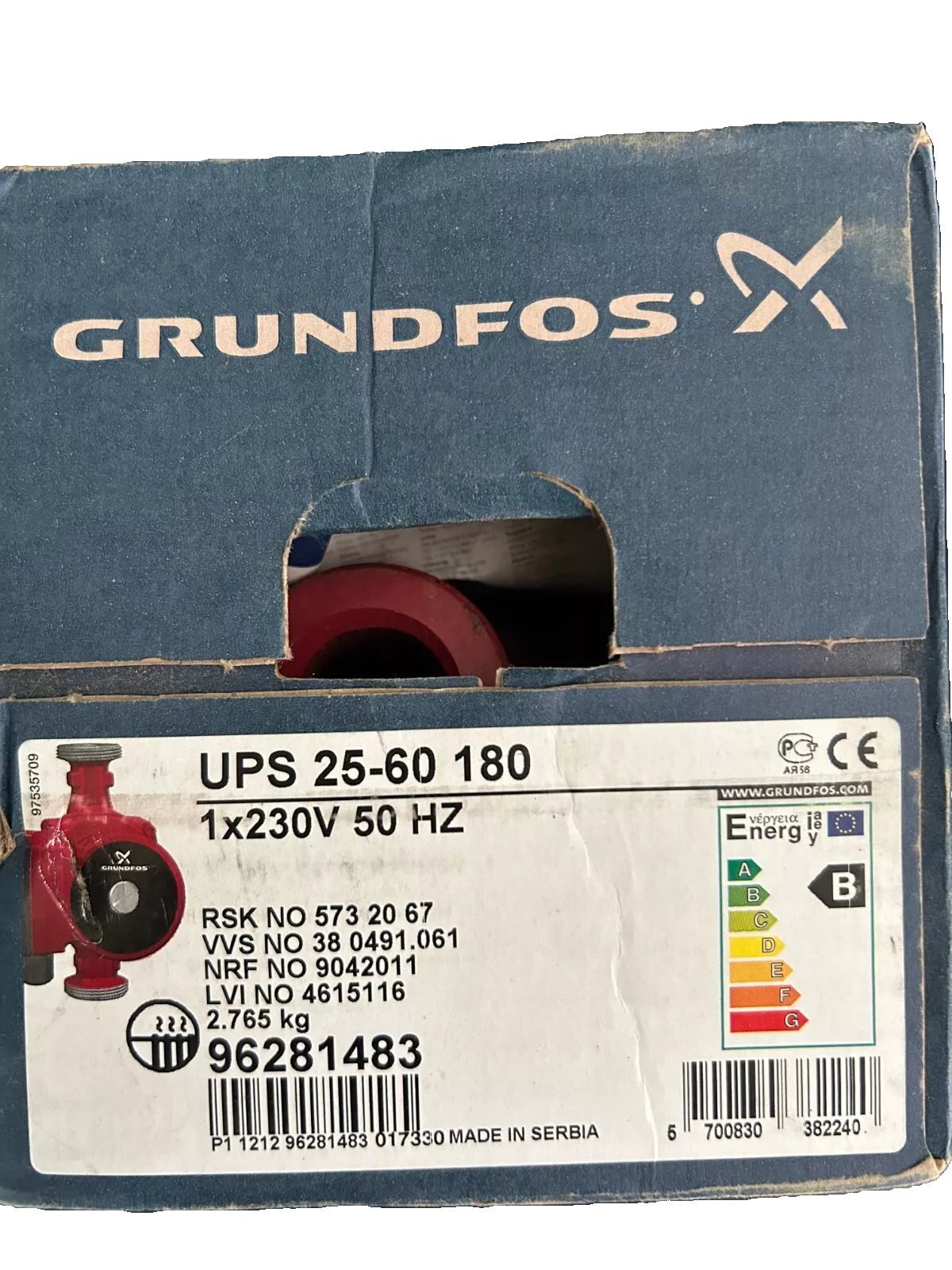 Grundfos UPS 25-60 N 180 – Circulateur inox 180 mm, 3 vitesses – Neuf déstockage