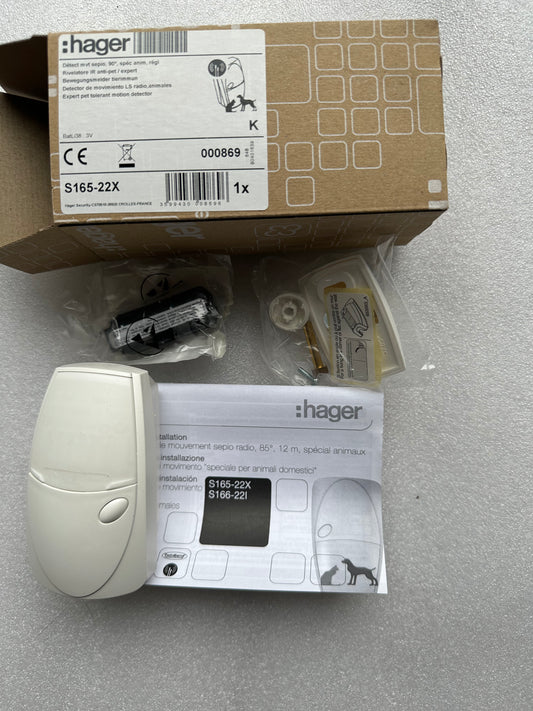 Détecteur de mouvement intérieur Hager S165-22X – Spécial animaux, radio TwinBand – Neuf déstockage sans emballage