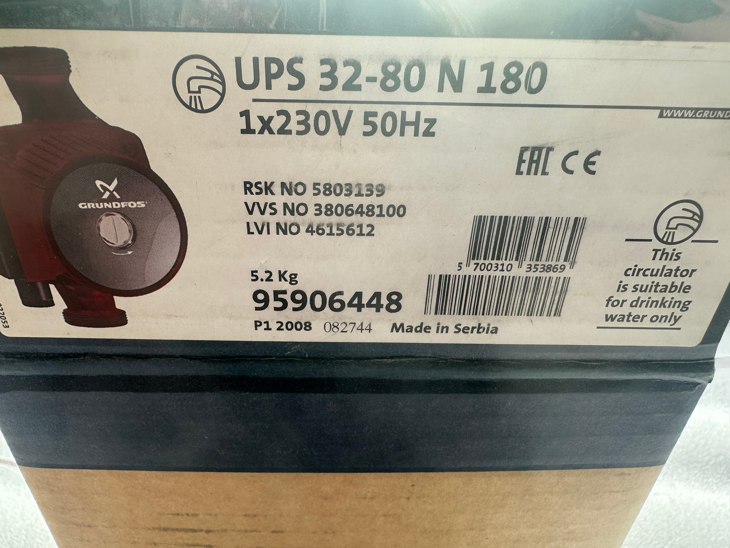 grundfos ups 32-80 n 180 - circulateur pompe chaudière - réf. 95906448 vue 2