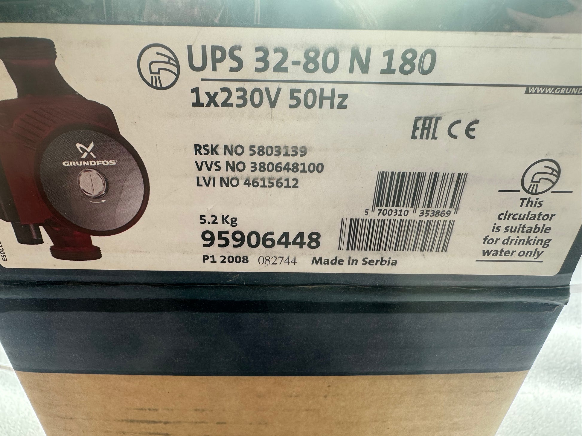 grundfos ups 32-80 n 180 - circulateur pompe chaudière - réf. 95906448 vue 2