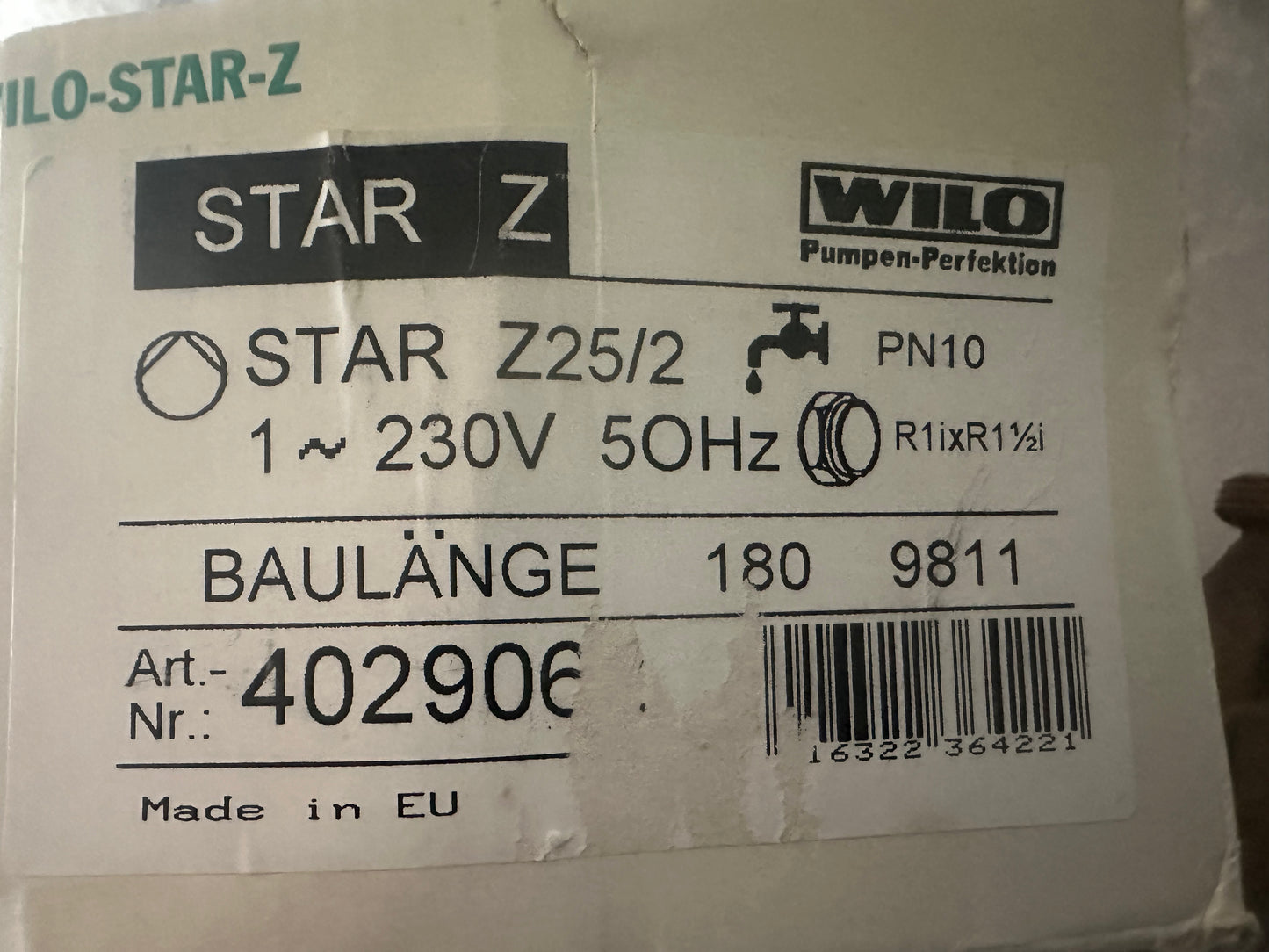 Wilo Star-Z 25/2 – Circulateur bouclage eau chaude sanitaire 230V – Réf. 4029062 – Déstockage