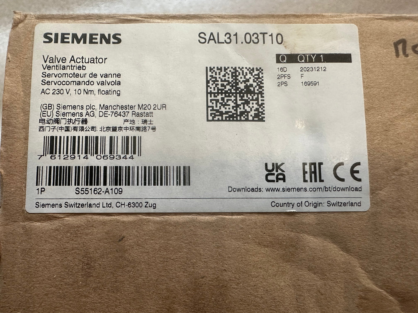 Siemens SAL31.03T10 230V 10Nm – Servomoteur ACVATIX (Neuf carton ouvert)