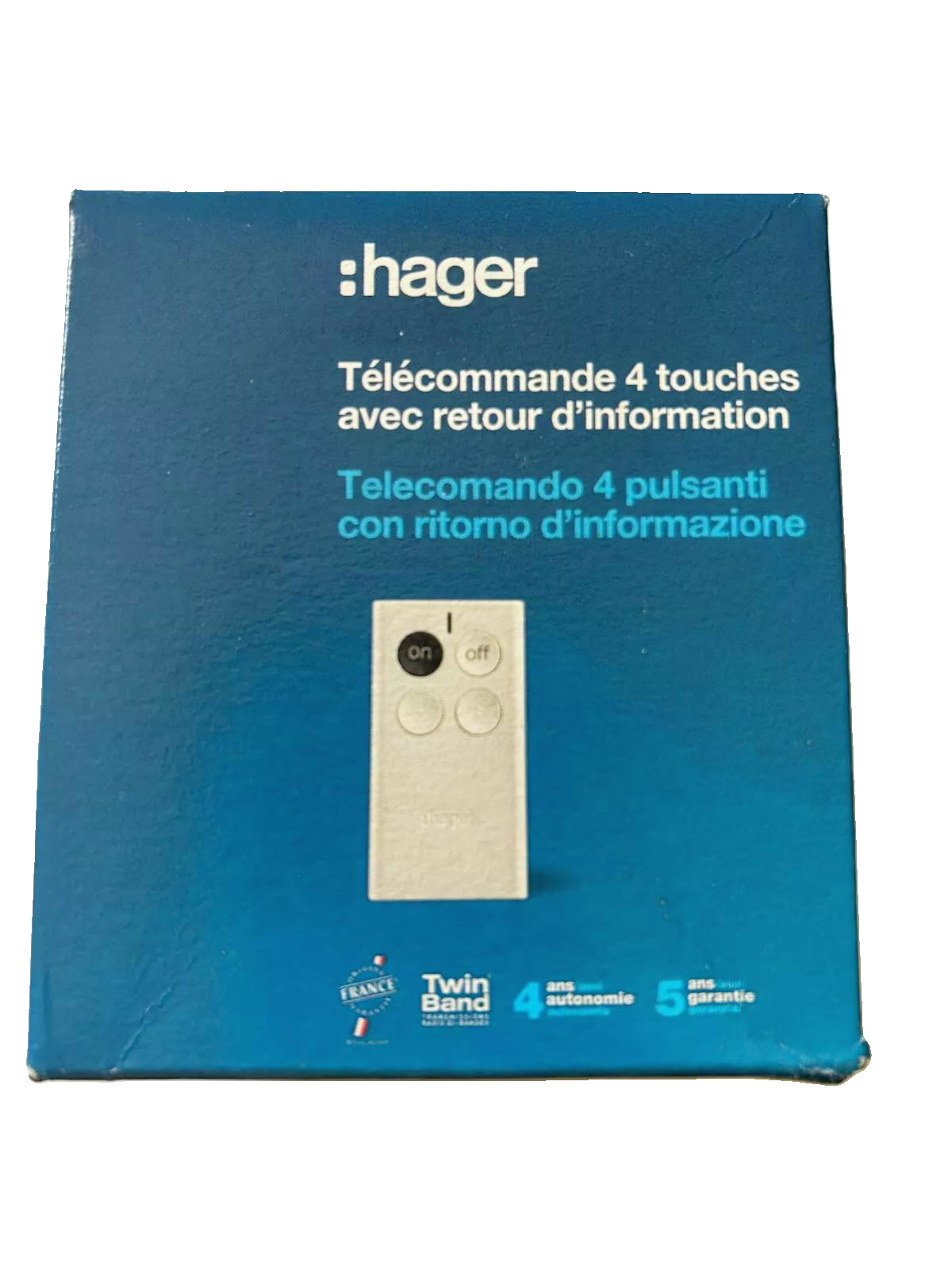 Hager Logisty RLF002X – Télécommande 4 boutons sans fil – Neuve déstockage