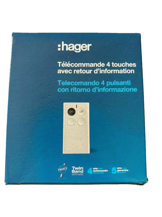 Hager Logisty RLF002X – Télécommande 4 boutons sans fil – Neuve déstockage