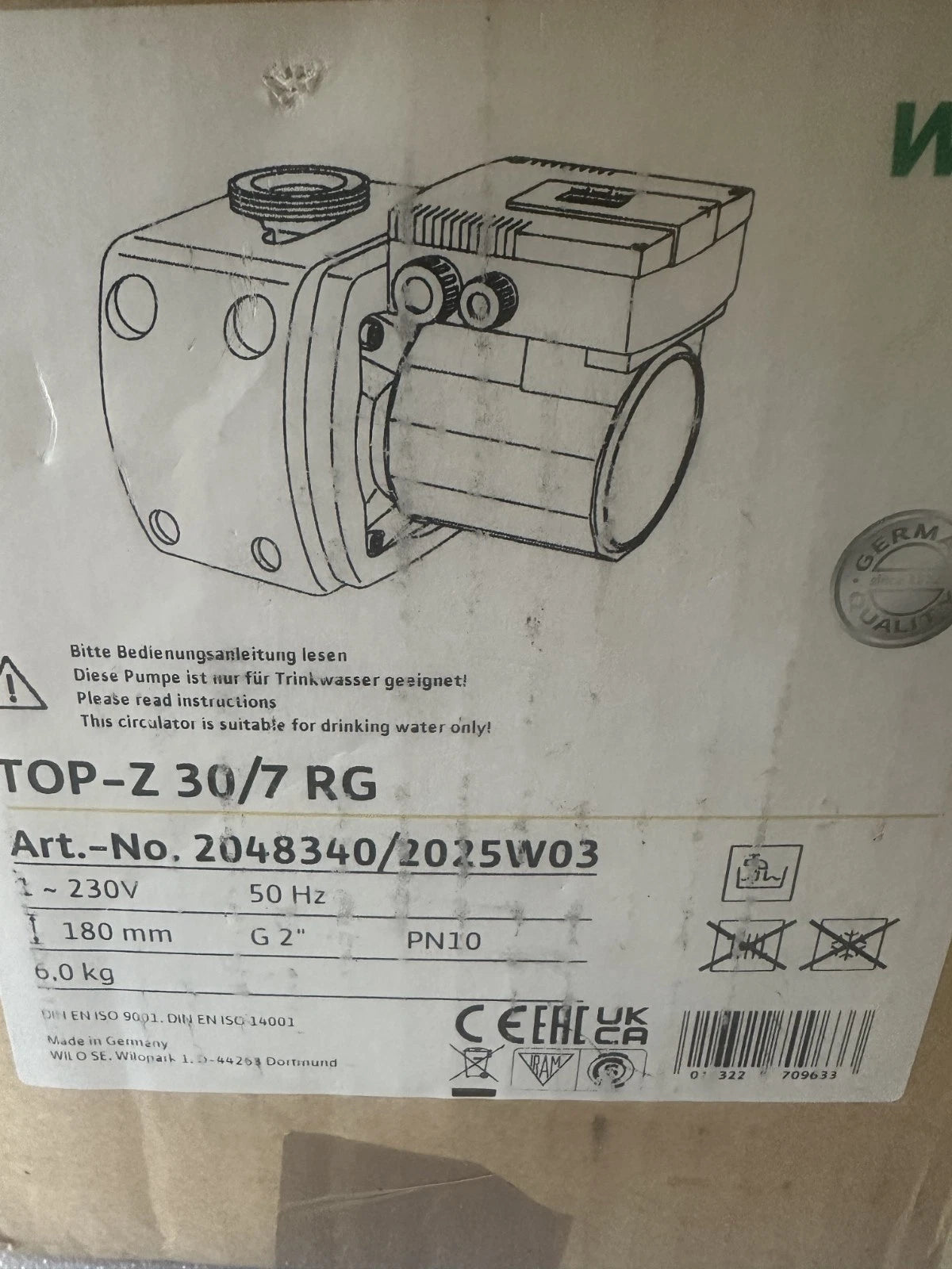 Circulateur Wilo TOP-Z 30/7 RG 230V Réf. 2048340 Pompe ECS Eau Chaude Sanitaire