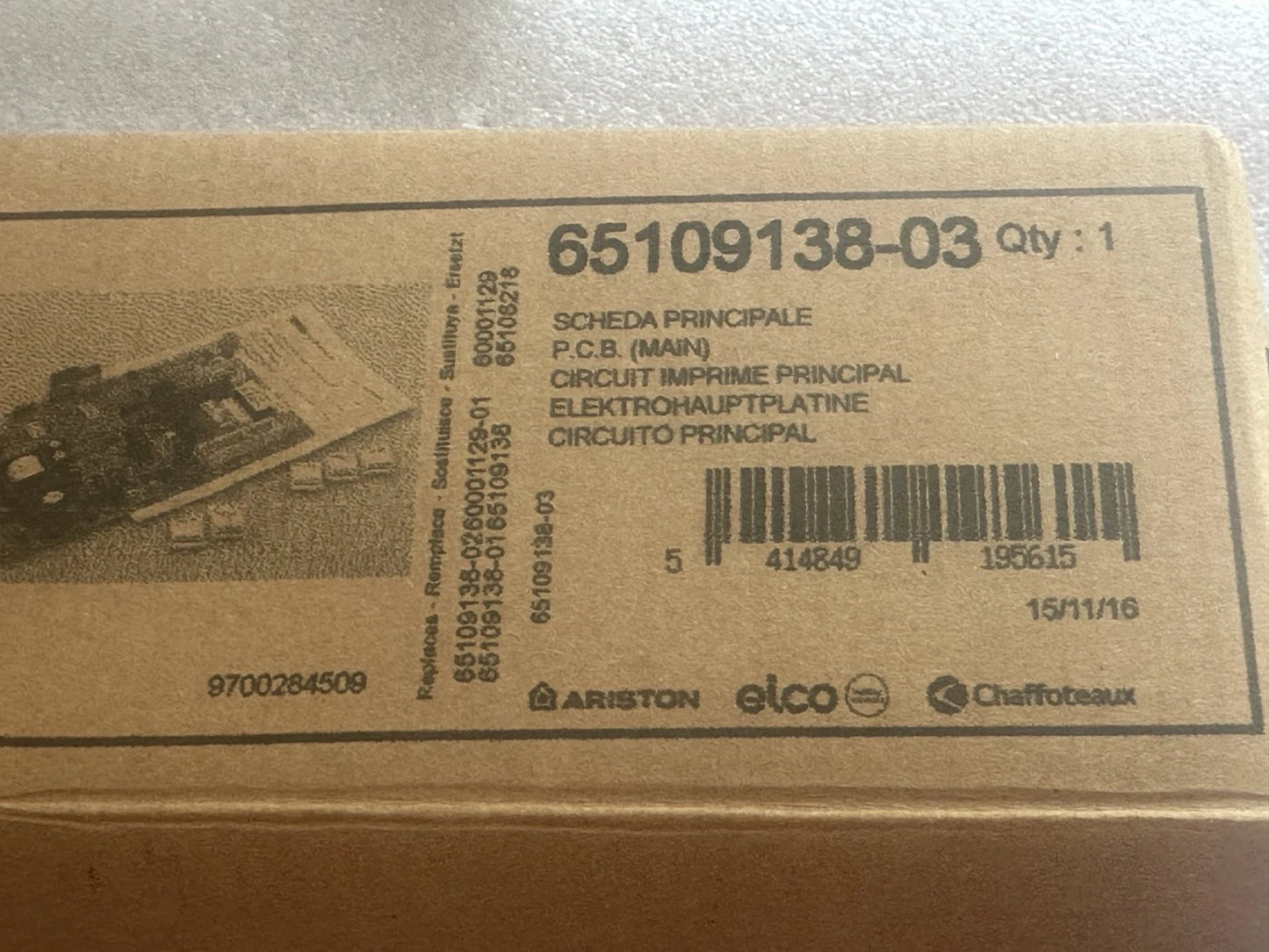 Carte électronique principale Chaffoteaux Ariston 65109138-03 PCB Chaudière Neuve