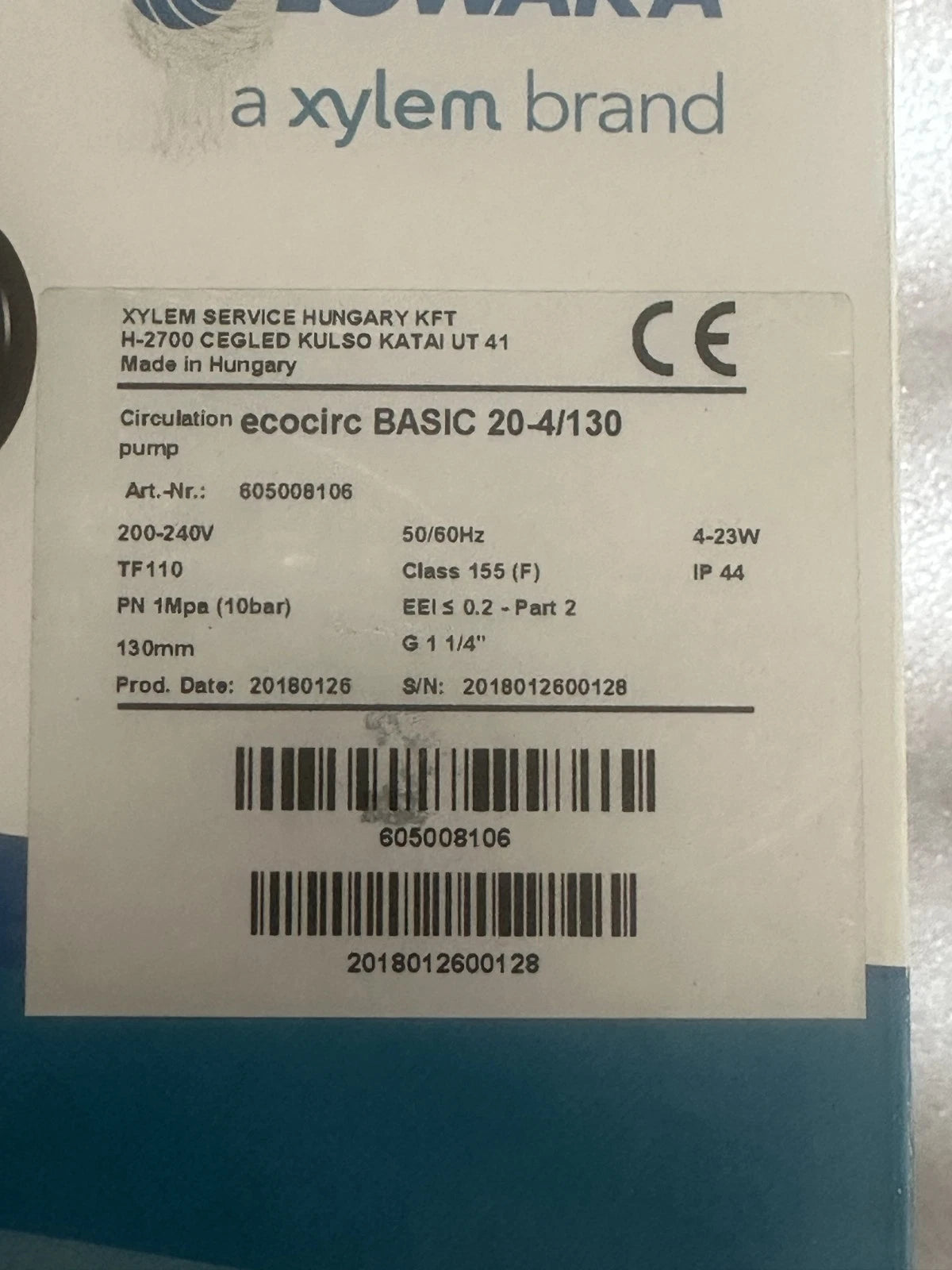Circulateur Lowara ecocirc BASIC 20-4/130 Pompe Chauffage Haute Efficacité Neuf