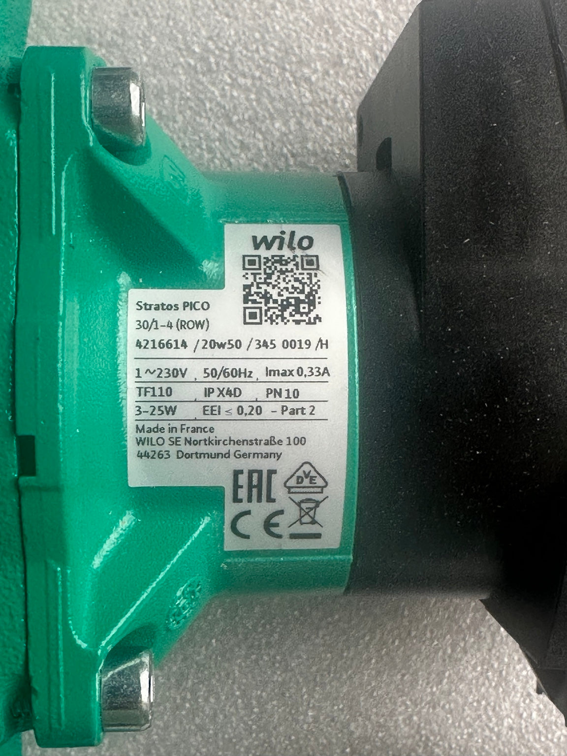 Wilo Stratos PICO 30/1-4 4216614 plaque signalétique 230 V